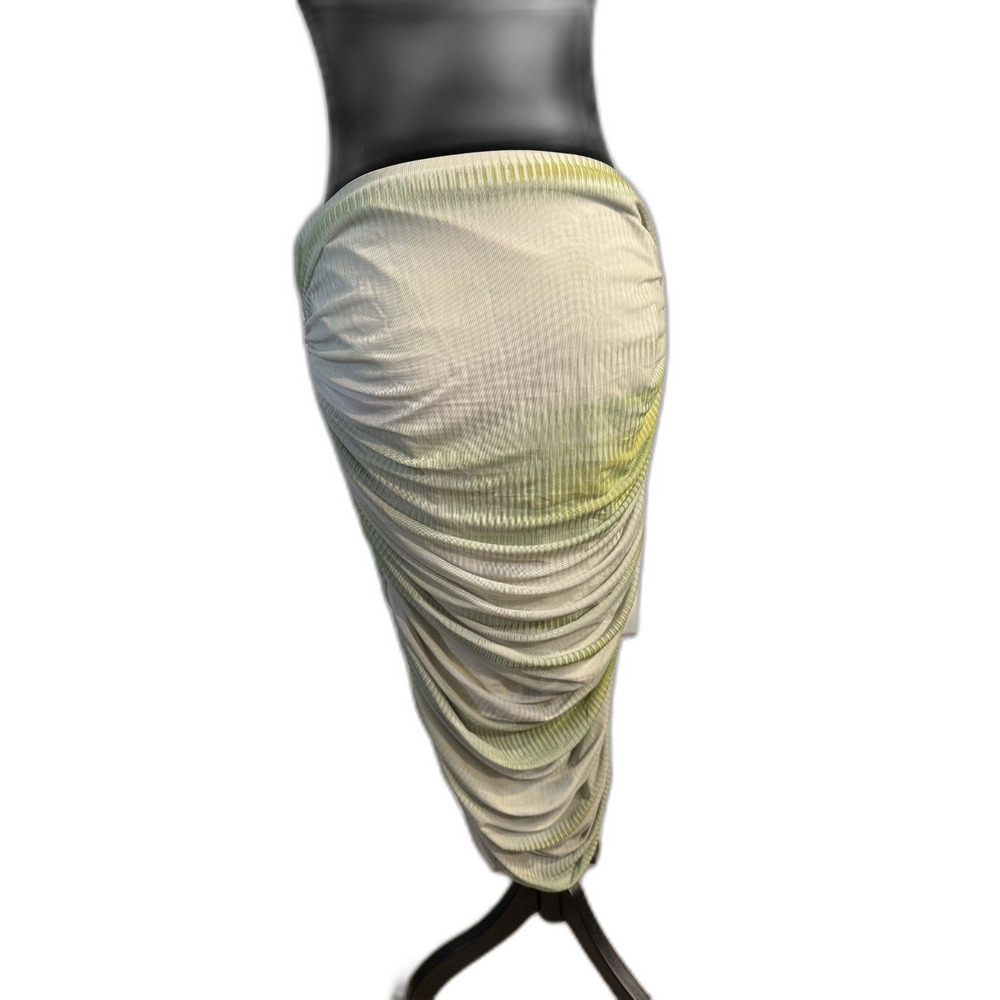 Express White & Sage Green Ombre Ruched Midi Skirt — Strapless, Wear as Dress